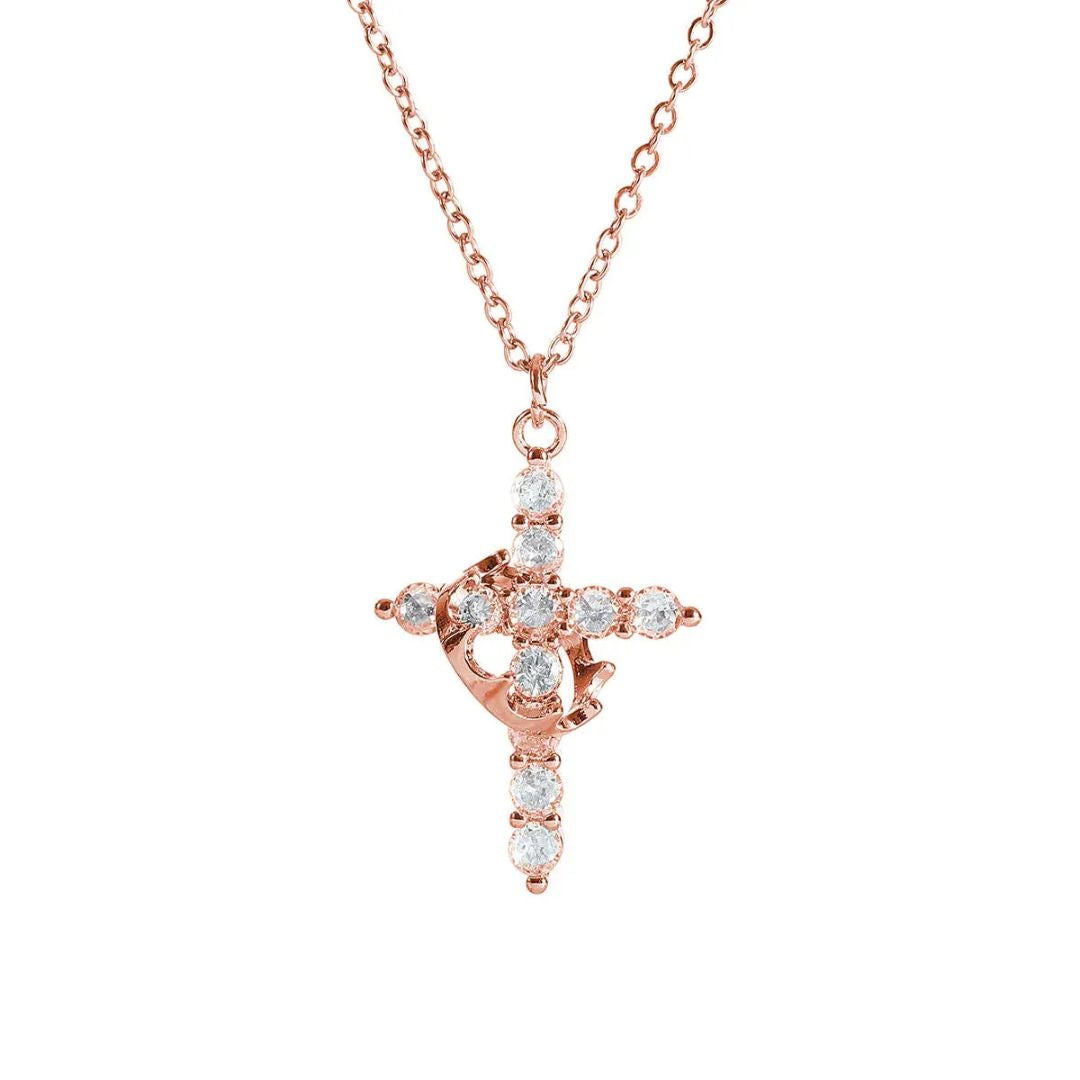VELINNA™ Cross & Crown Necklace – 18K Gold Plated ✝️