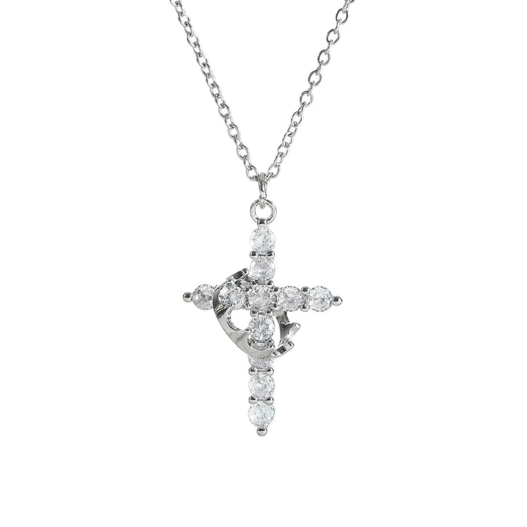 VELINNA™ Cross & Crown Necklace – 18K Gold Plated ✝️