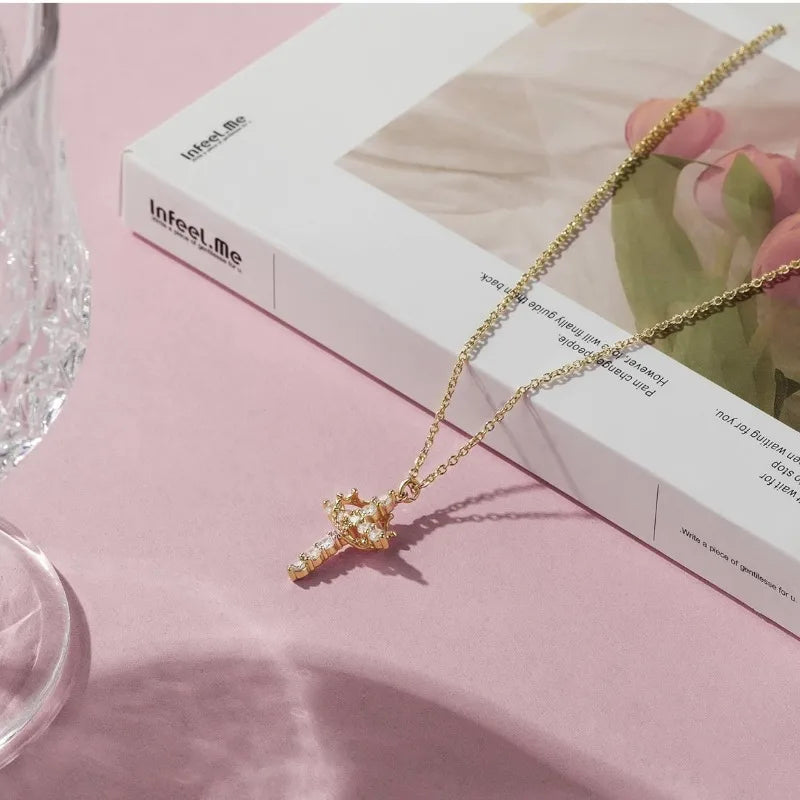 VELINNA™ Cross & Crown Necklace – 18K Gold Plated ✝️