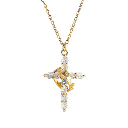 VELINNA™ Cross & Crown Necklace – 18K Gold Plated ✝️