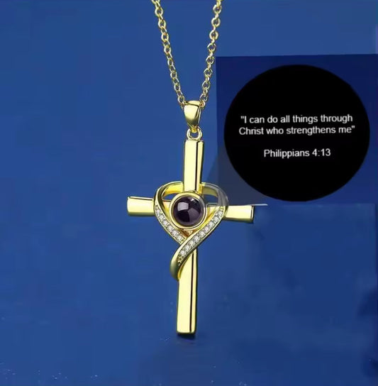 VELINNA™ Cross & Crown Necklace  (PHILLIPIANS 4:13) Cross Projection 18K Gold Plated ✝️